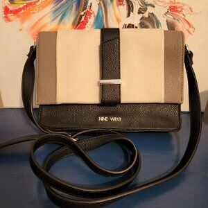 NEW small NINE WEST black|white|grey faux pebbled leather crossbody purse